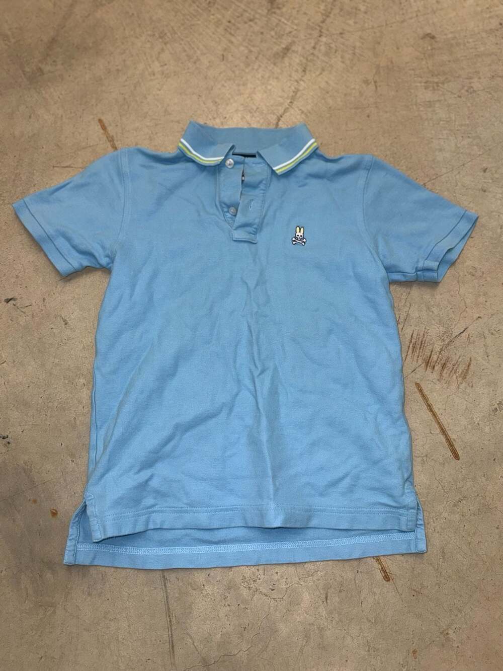 Psycho Bunny Boys' Light Blue Tipped Pique Polo Shirt Size L 14/16